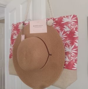 New Ladies BCBG Generation Straw Hat and Tote Bag